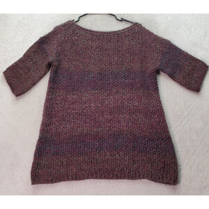 Elsamanda Knit Top Womens Large Burgundy Multi Metallic Alpaca Wool Short Sleeve